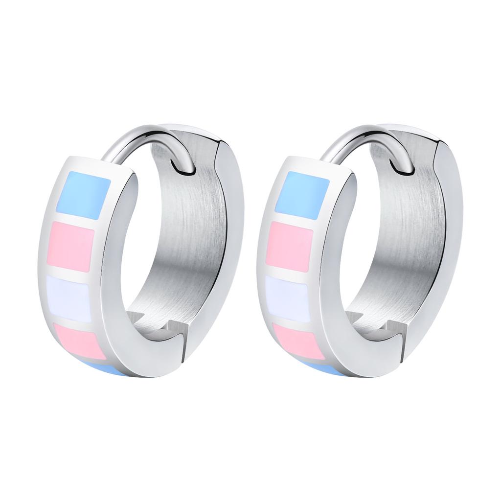 Vnox Rainbow Hoop Earrings for Men Women, Waterproof Stainless Steel 4*13mm Huggie Earrings, LGBTQ Friendly Pride Jewelry Gifts
