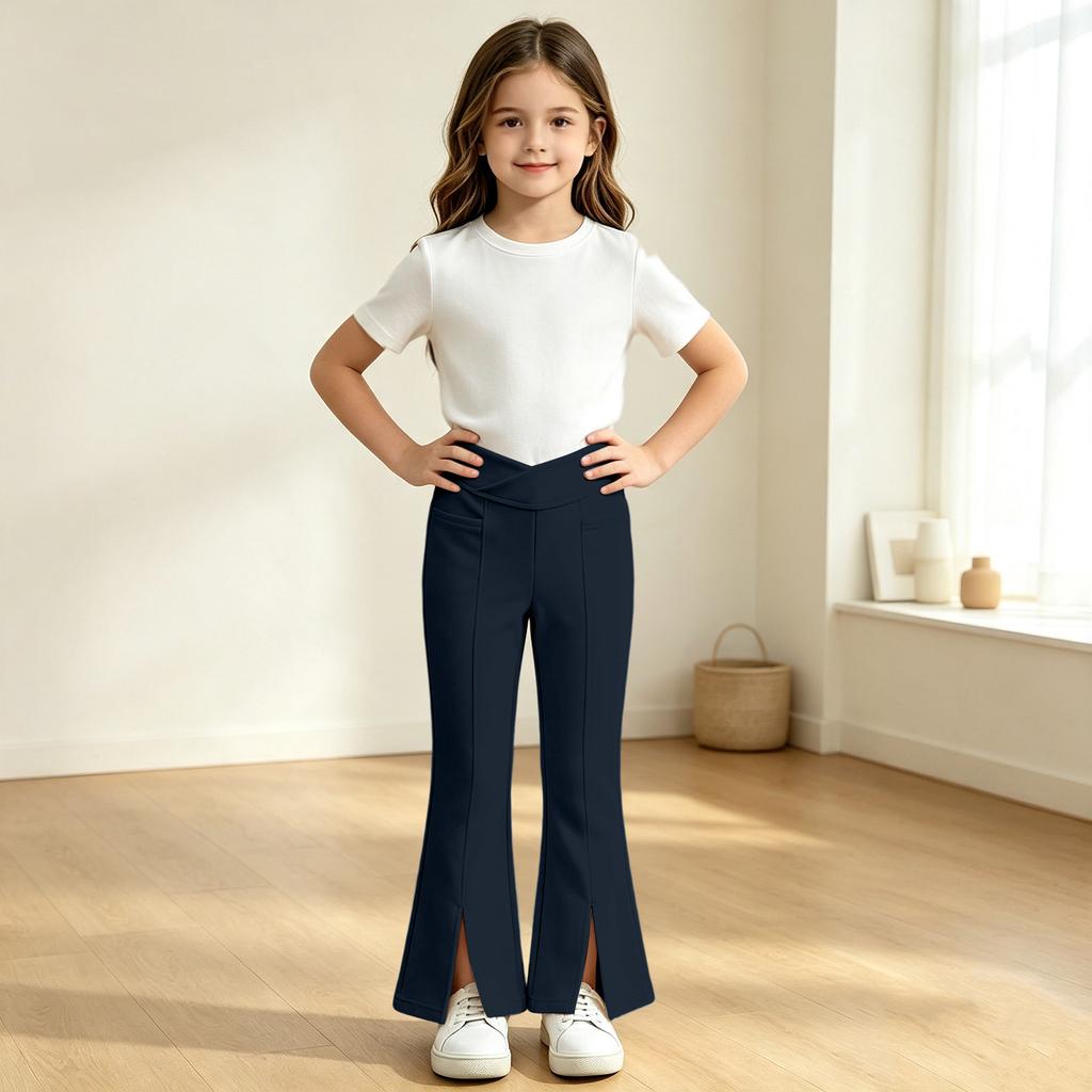 Kids' Yoga Pants with Pockets, High Waisted Color Stretch Casual Pants for Dance Running and Workout