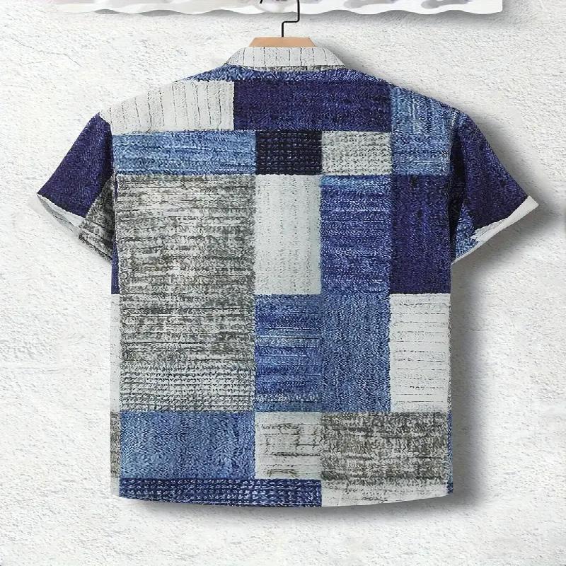 Men's Contrasting Color Pattern Printed Summer Fashion Short Sleeved Shirt Suitable for Beach Outdoor and Sports Wear