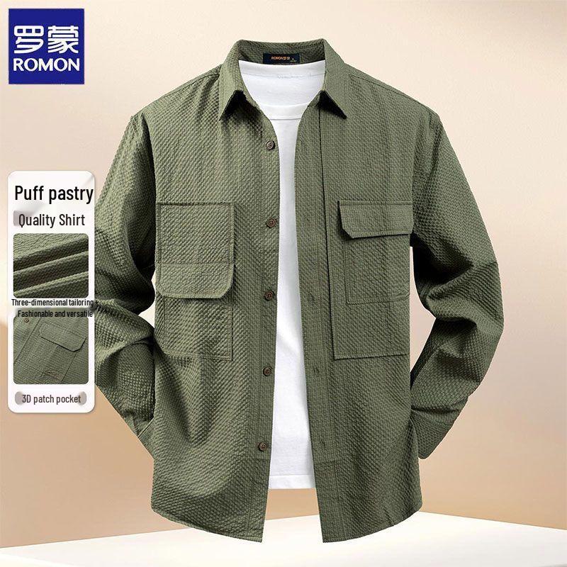 ROMON Men s Casual Long-Sleeve Shirt Jacket L
