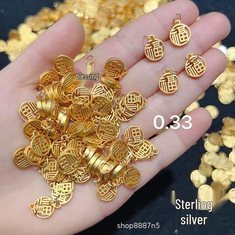Gold-Plated Sterling Silver Fu Pendant Charm DIY Braided Rope Jewelry