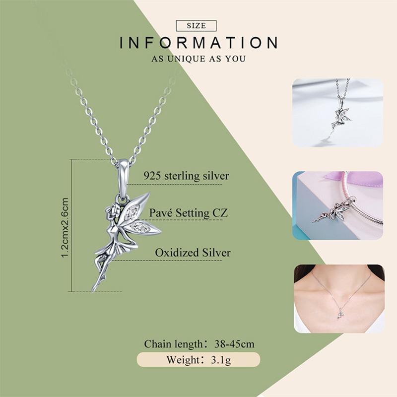 Bamoer Authentic 100% 925 Silver Flower Fairy Pendant Long Chain Necklace for Women Birthday Gift Fine Jewelry SCC359