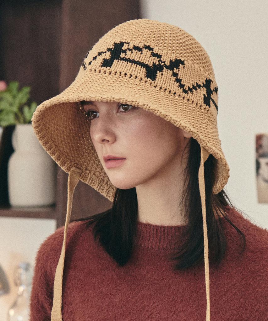 Bajal Va Digital Logo Cozy Knit Bonnet Hat Dark Beige/Black