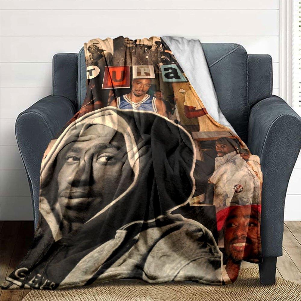 1pc 2PacHip Hop Blanket Soft Lightweight All Season Multi Purpose Throw for Sofa, Bed, Office & Picnics, French Style with Iconic Album Art & Quotes