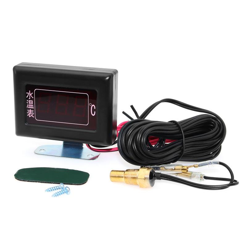 HD Digital LED Water Temperature Gauge Meter for Car 0-120 Celsius Degree +1/8NPT Water Temp Sensor 10mm with Alarm 12V 24V