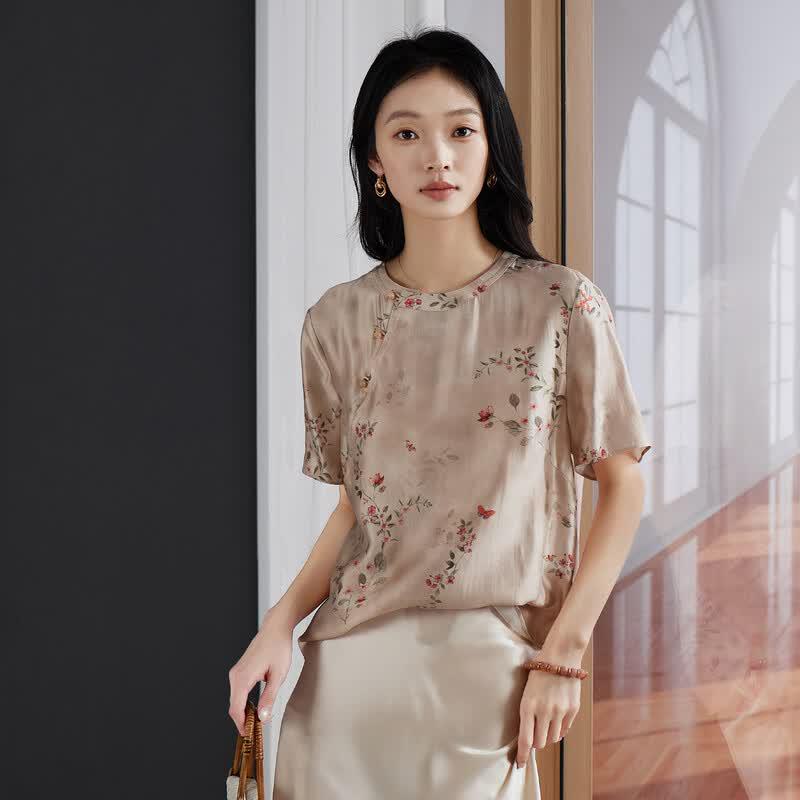 SOFSIL Women s New Chinese Style Floral Short Sleeve Blouse L