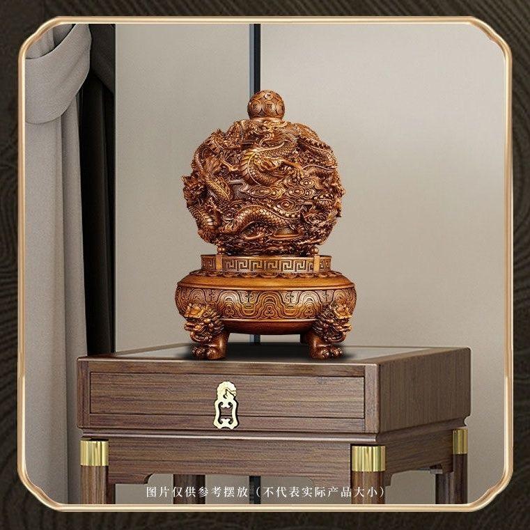 Rotating Carved Dragon Gathering Treasure Tripod Resin Decoration Home Table Figurines Ornaments Office Desktop Fengshui Crafts