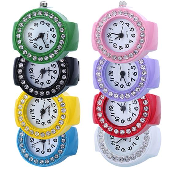 Fashion Lady Girl Silicon Rhinestone Elastisk Quartz Finger Ring Watch Gift