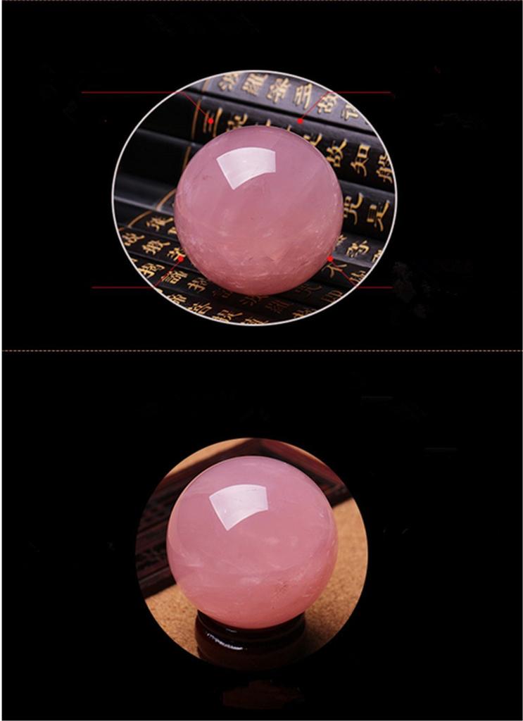 (YISHUI) Feng Shui Natural Crystal Ball, Pink, High Quality, with Stand Set, Purification, Good Fortune, Amulet, Power Stone, Round Ball Accessory (8c