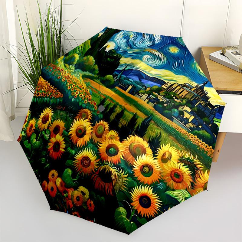 

1pc Sunflower Field Automatic Open/Close Umbrella - Portable Collapsible Umbrella with 8-Rib Stability, Fashion Lovers yy251017089