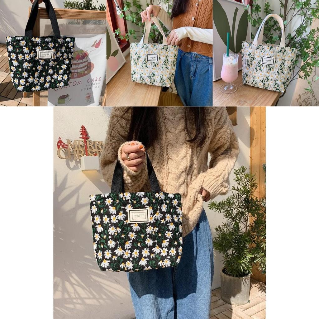 Elegant Embroidered Daisy Floral Handbag Soft Cotton Linen Tote Bag For Moms