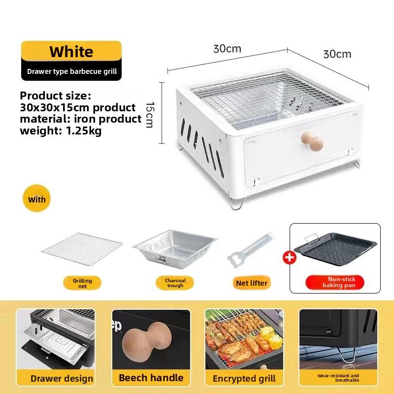 

Camping Courtyard Bbq Grill Outdoor Portable Charcoal Barbecue Rack Square Camping Fire Basin Foldable Picnic Barbecue Tool Set