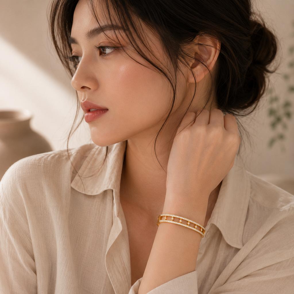 Titanium Steel Grid Hollow Bangle Bracelet Women Rhinestone Starry Fashion Jewelry Trendy Accessories for Gift