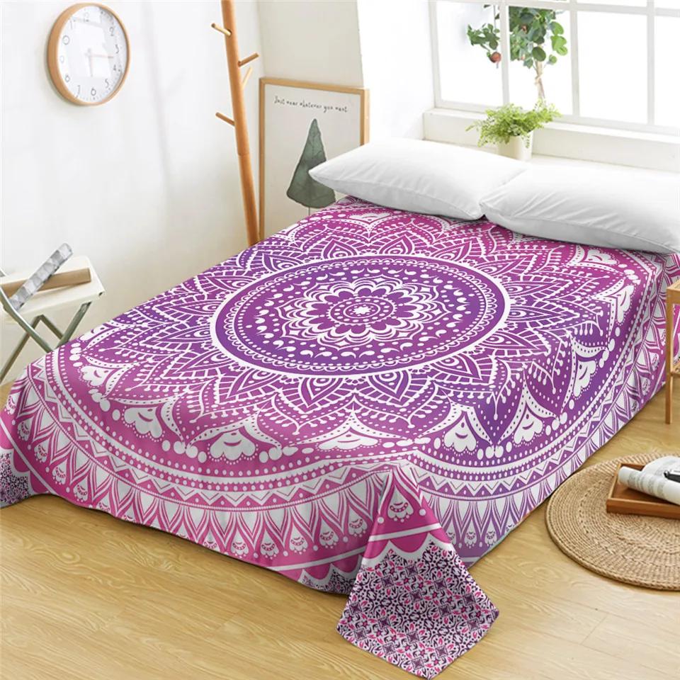 Bohemian Mandala Bed Sheet Boho Style Flat Sheet Colorful Ethnic Retro Floral Bed Linen Women King Queen Polyester Bedding Sheet