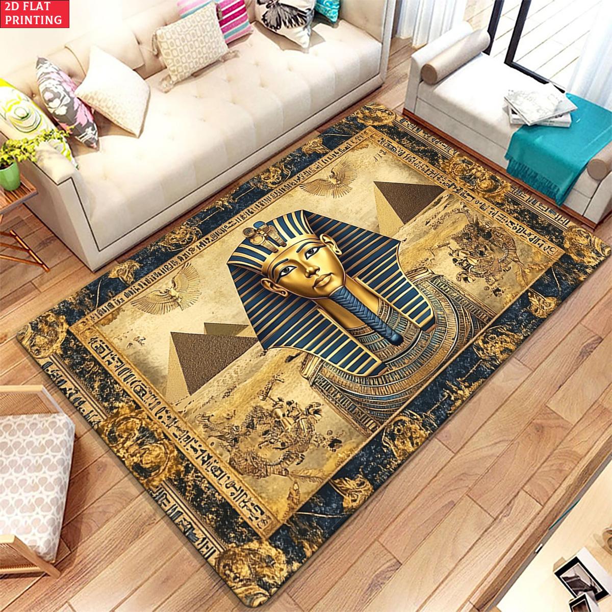 Egyptian Pharaoh Tutankhamun Pyramid Print Carpet Plush Flannel Rug Living Room Bedroom Home Decor Area Rug Non Slip Floor Mat 40x60cm