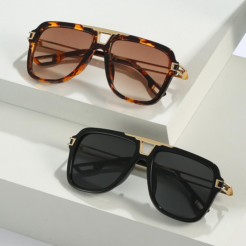European and American sunglasses, literary square frame beam sunshade glasses, sunscreen hollowed out metal leg sunglasses, women