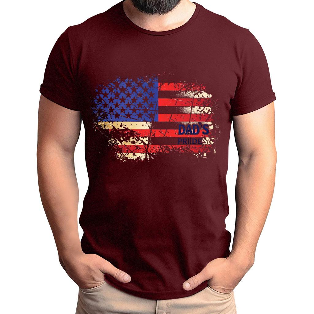 Tricou de Bărbați cu Imprimeu Steag pentru Ziua Tatălui, Top Lejer Casual cu Mânecă Scurtă