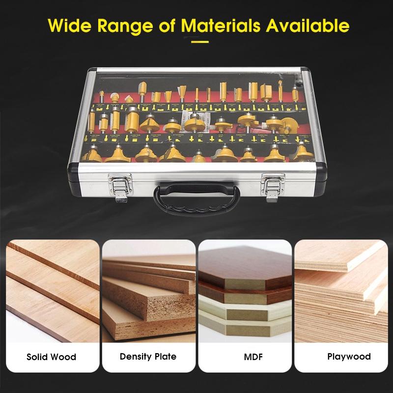 35PCS 1/4 Inch Wood Milling Cutter Shank Router Bit Set Trimming Machine Tool for Electric Trimmer Wood Work Cutting Kit