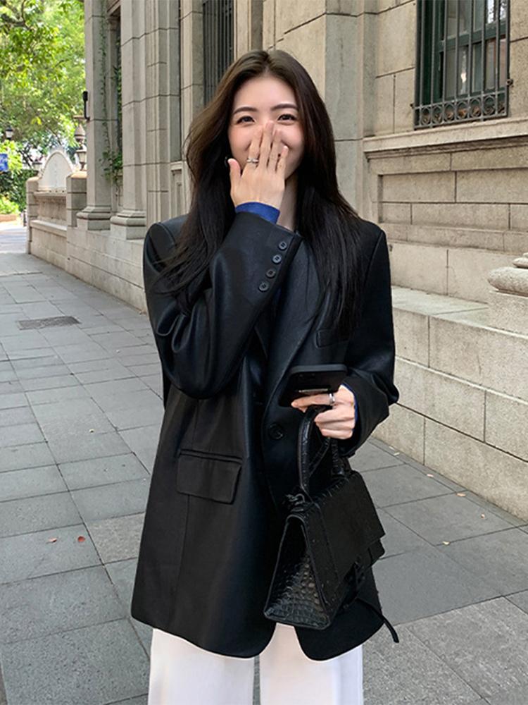 Blazers Women Faux Leather Jacket Black Punk Bomber Coat Female Spring Autumn Outwear