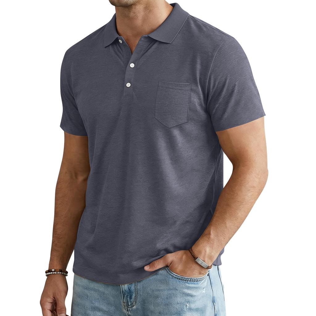 Men’s Short Sleeve Polo Shirt with Turn Down Collar Button Front and Chest Pocket for Outdoor and Casual Wear
