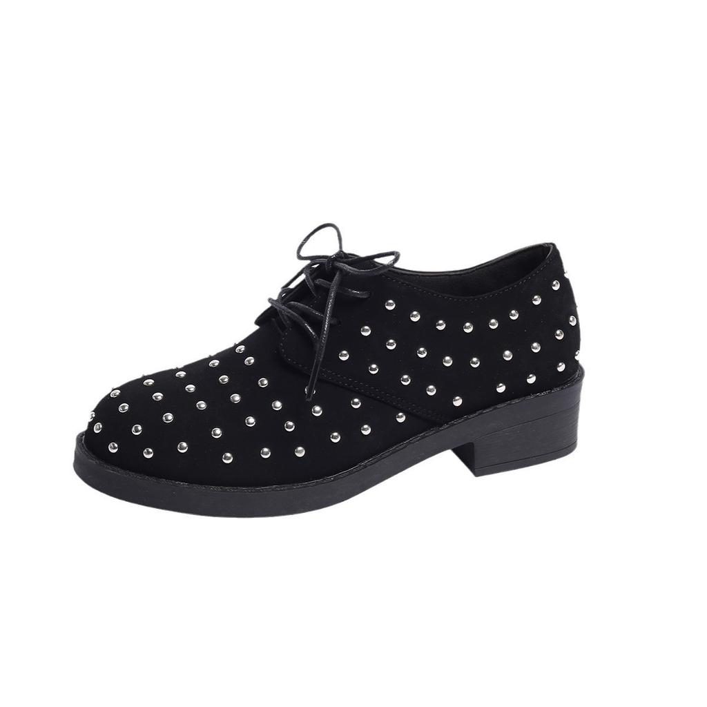 2025 spring and autumn new lace-up low-top large-size solid color light-mouth rivets women's fashion casual shoes