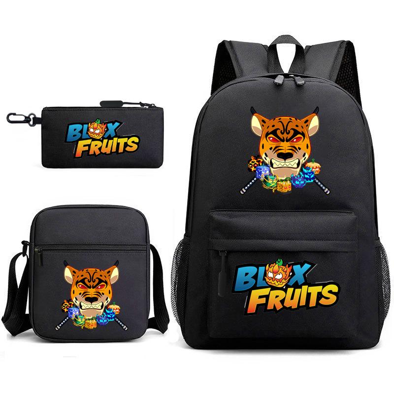 Mochila Escolar para Adolescentes Jogo Blox Fruits Fruta do Demônio Escola Primária Estrela Pintura Térmica Conjunto de 3 peças