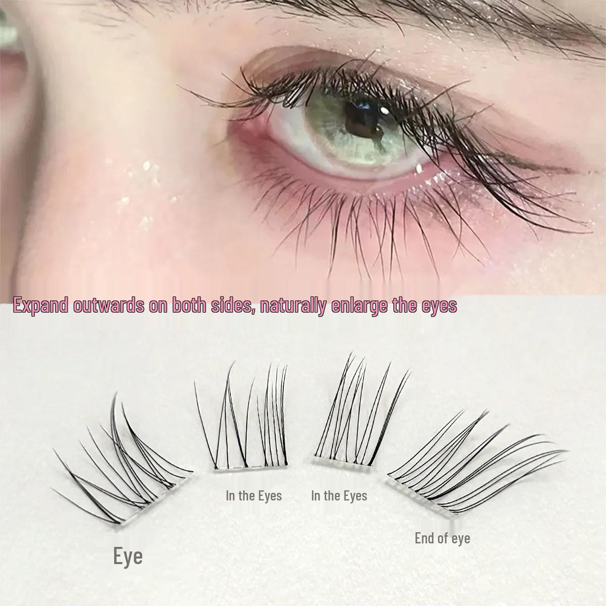 Transparent Slanted Manga Fairy False Eyelashes - Natural, Wild, Fine, Messy Style Half Row, 2 Clusters, Daily Use Single Eye