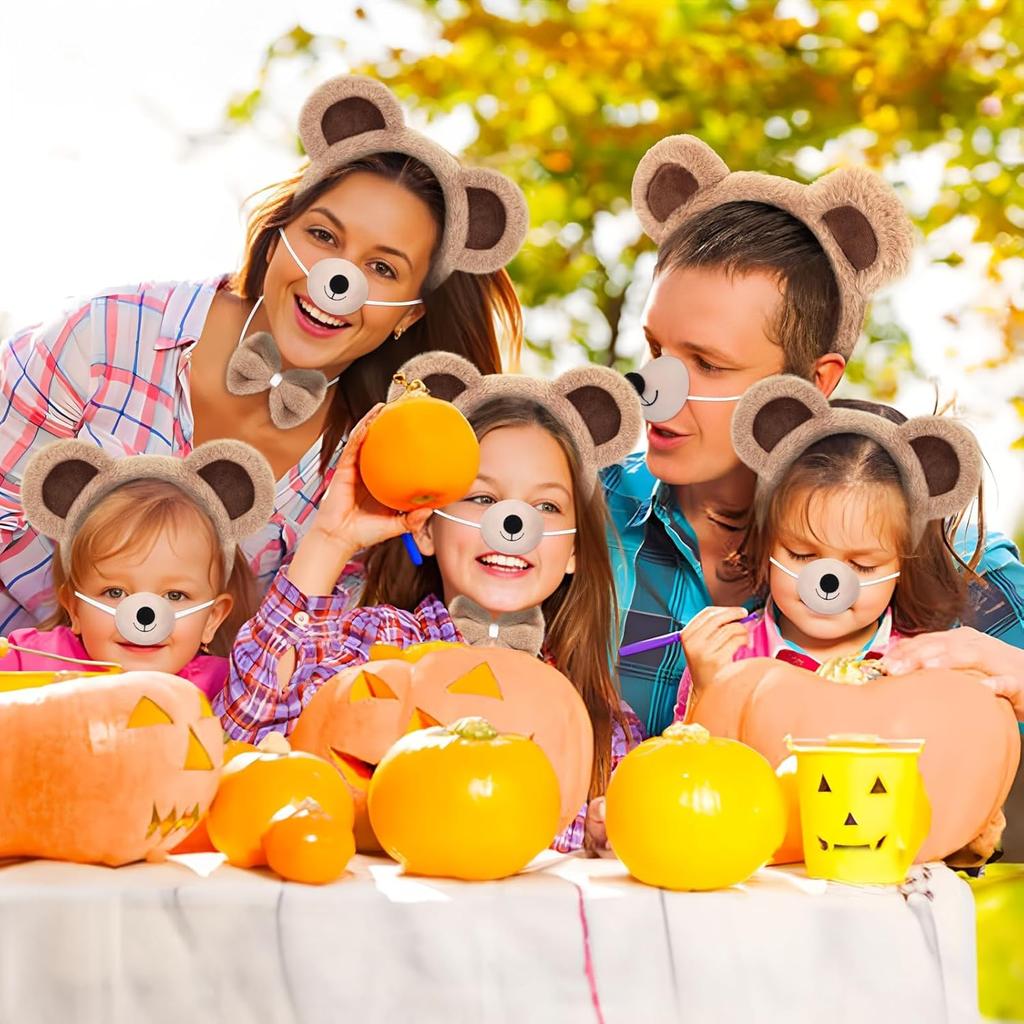 4 PCS Bear Costume Accessories Set Bear Ears Headband And Tail Bear Nose Bowtie Boys Girls Hairband Hair Accessories for 101 Day Christmas Halloween