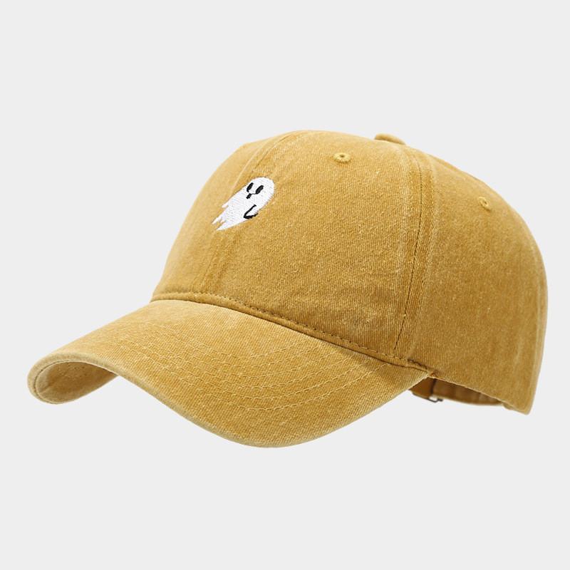 Ghost Embroidered Denim Baseball Cap With Sun Protection For Casual Outdoor Wear