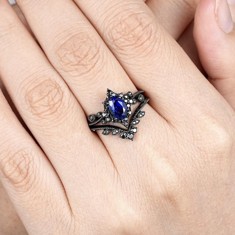 Luxury Luxury Engagement Ring, European and American Wedding Couple Ring, Fashionable Blue Zircon Set Ring