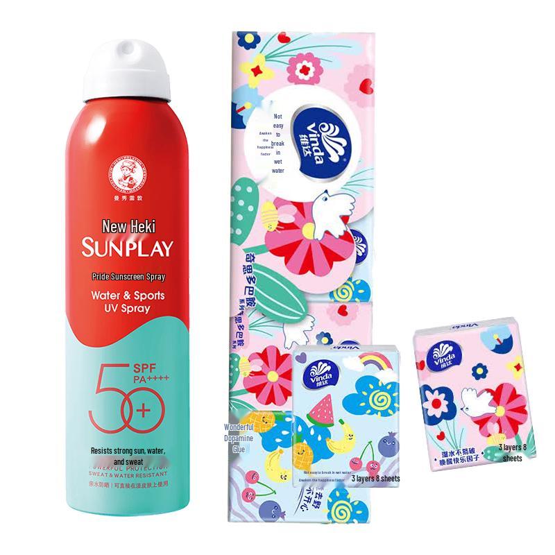 

Mentholatum Sunplay Sport Sunscreen Spray & Tissues Combo