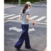 Women's Literary Style Color-Block Letter T-Shirt