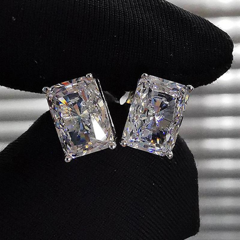 Rectangular cut transparent zircon earrings