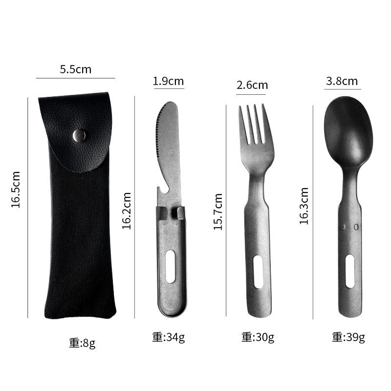

Retro, Gold, Stainless Steel, Multifunctional, Knife, Fork, Spoon Set, Outdoor Travel, Camping, Portable Tableware, Including Bag Pack of 1