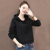 Women's Red Hooded Sweatshirt with Embroidered Letters - Korean Style Casual Petite Short Top for Spring and Autumn