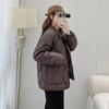 Women's   Tweed Cotton Coat PU Leather Surface Versatile Loose Fit Color  Autumn Winter Jacket