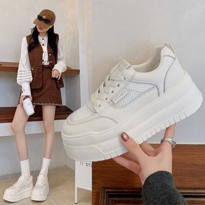 Summer New Thick-soled Non-slip Heightening Korean Version Breathable Mesh Casual White Shoes Fashionable Women's Single Shoes