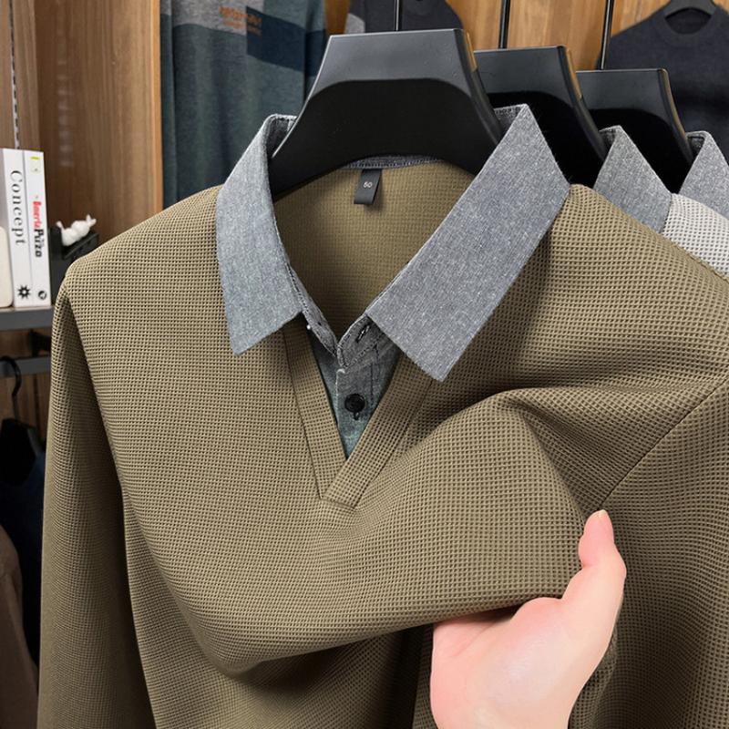 Two-piece T-shirt Shirt Collar for Men with Long Sleeves Layered Spring and Autumn Men's Fashion Base Shirt