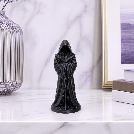 3D Printed Hooded Robe Ornament, Matte Black Faceless Monk Figurine, Gothic Style Sculpture, for Halloween Indoor Outdoor Decor