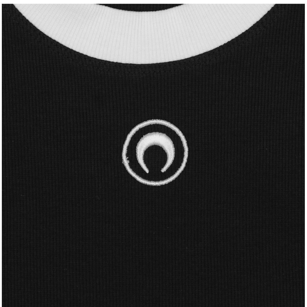 Marincer Mtt088a Cjer0011 Bk99 Moon Logo Embroidered Contrast Mens Short Sleeve Tee