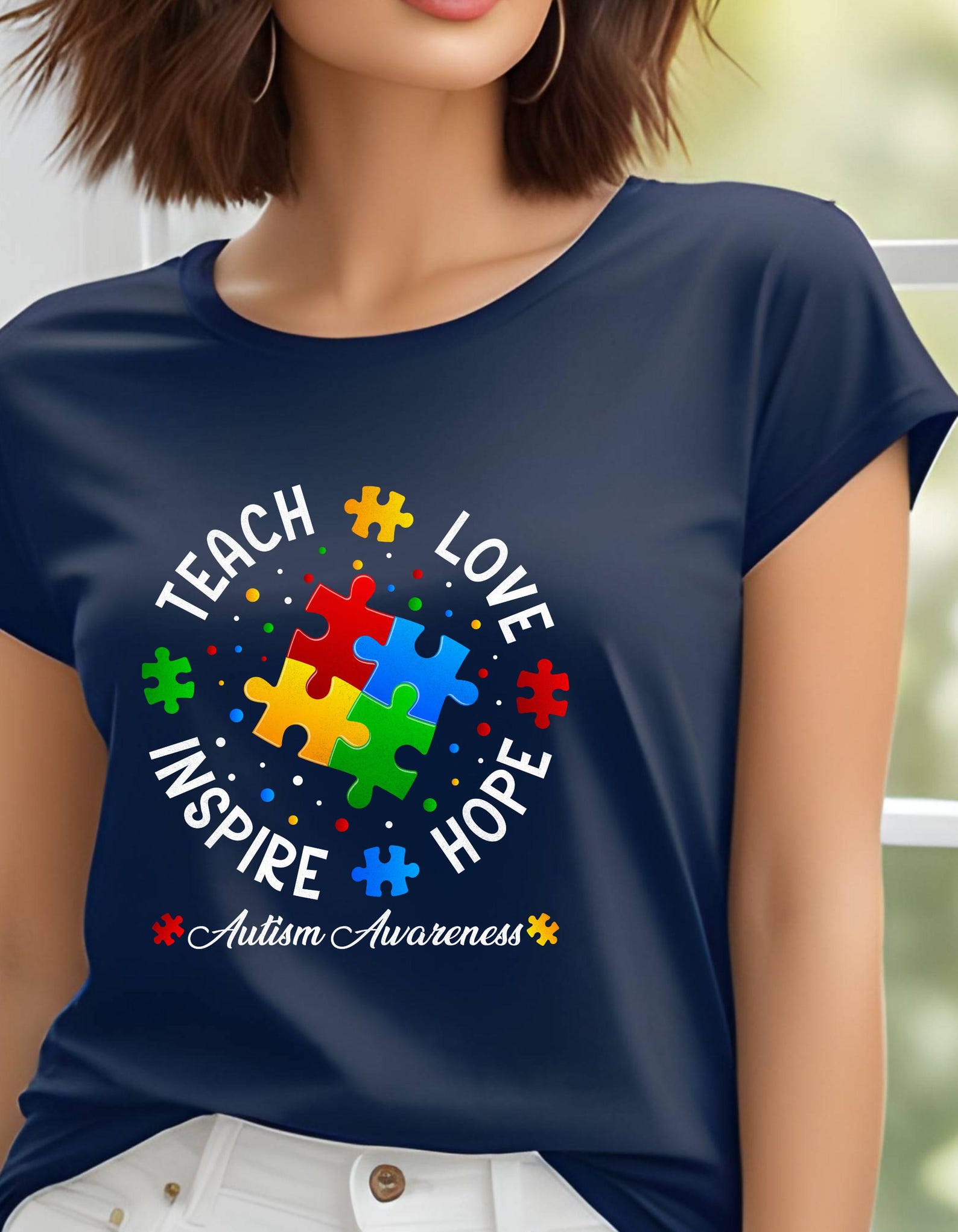 Autism Awareness T-Shirt | Teach Love Inspire Hope | Perfect for Fundraisers, Support Events, and Awareness Days S