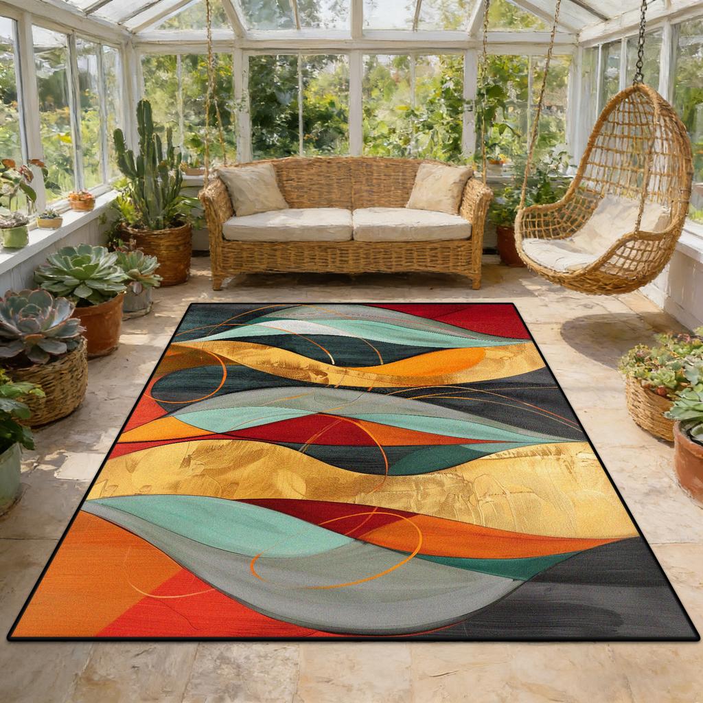 Modern Abstract Geometric Fluffy Sunroom Rug Living Room Decoration Aesthetic Antiskid Carpet Big Size Easy Clean Soft Floor Mat