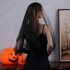 Black Lace Bridal Veils Punk Theme Headpiece Easy To Wear Halloween Wedding Accessory for Cosplay Party and Ceremonies