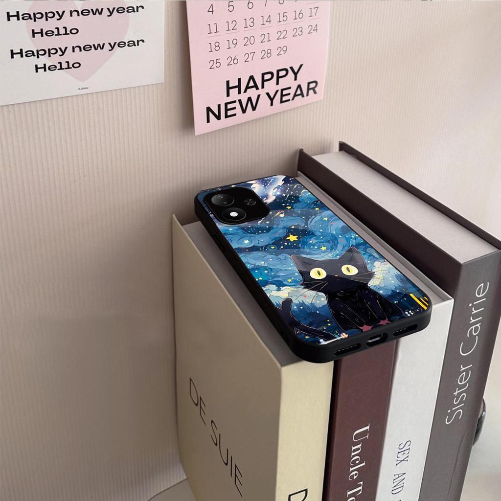 Case for Xiaomi Redmi Note 17 5G 4G Anime Black Cat Starry Cloud Print Phone Cover Acrylic Hard Back Shell With Flexible TPU Edge