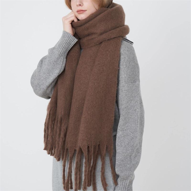 Korean Style Cashmere Solid Colors Women Scarf Winter Shawl and Wrap Bandana Pashmina Tassel Female Foulard Thick Blanket