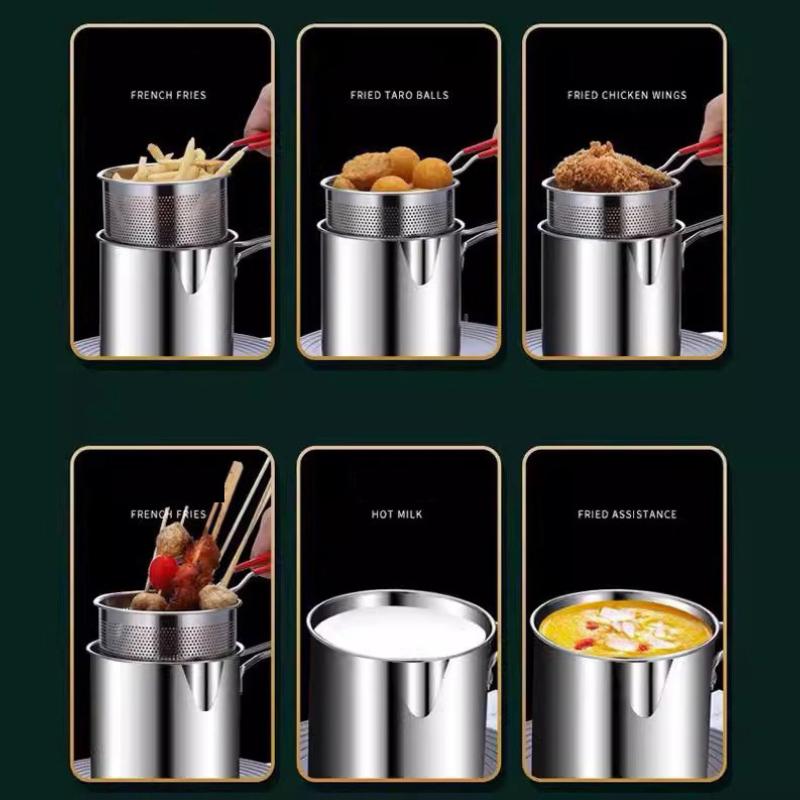 304 Stainless Steel Deep Fryer with Frying Basket Multifunction Small Pot Kitchen Specific Frying Chicken and Other Cooking Tool