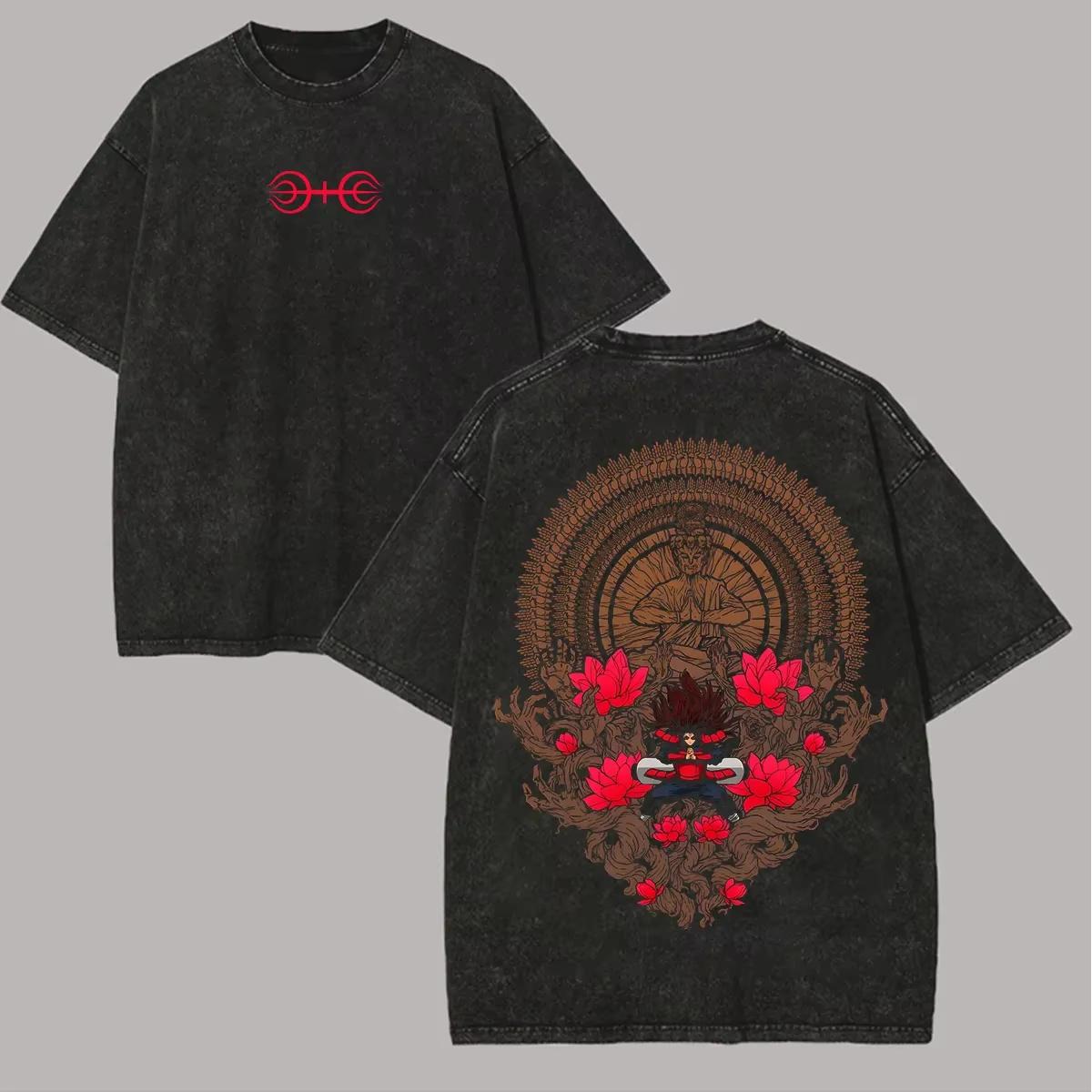 Hashirama T Shirt Naruto Men Acid Wash Back Print Senju Wood Style Anime Graphic Cotton Streetwear Hokage Vintage Casual Tee XL