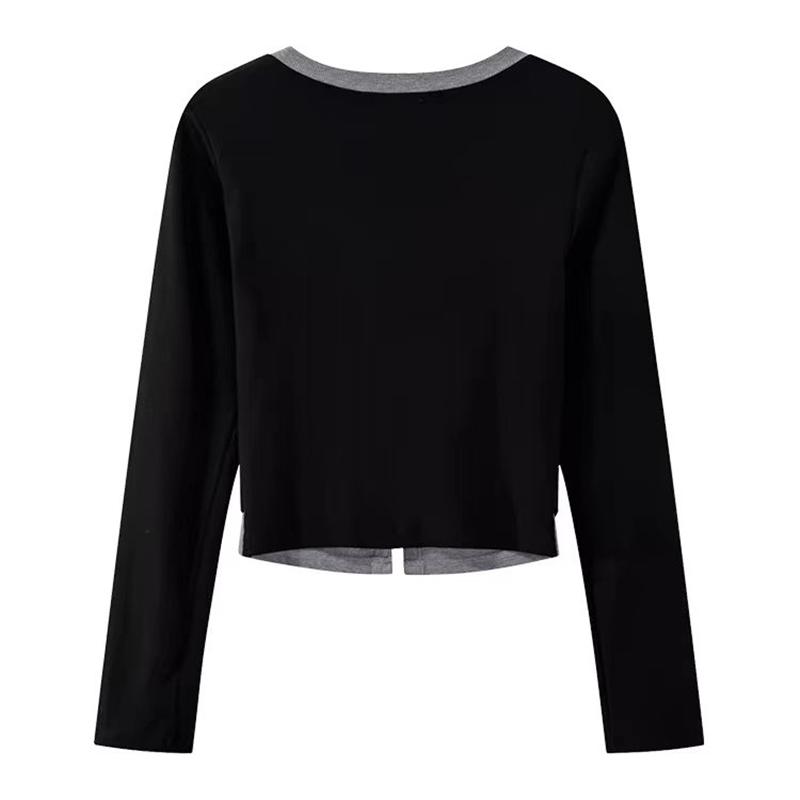 Autumn and winter slim-fit design short fake two-piece blouse, all-match fashion V-neck women's long-sleeved T-shirt 2647#