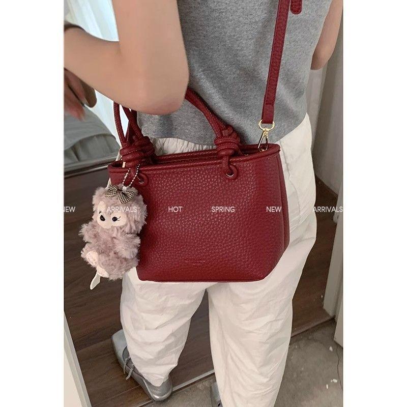 New Trendy Korean Niche Bucket Bag Portable Vegetable Basket Bag Women's Versatile Red Messenger Bag Bag