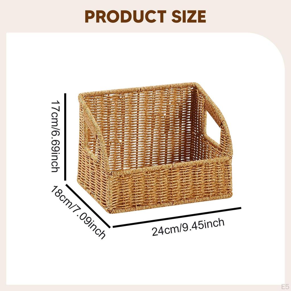 Imitation Rattan Basket Bathroom Vanity Tray Decorative PP Wicker for Organizing Office